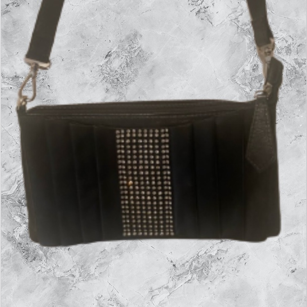 Italian Black Leather Bag Wristlet Purse Clutch by DX Touch - Picture 3 of 12